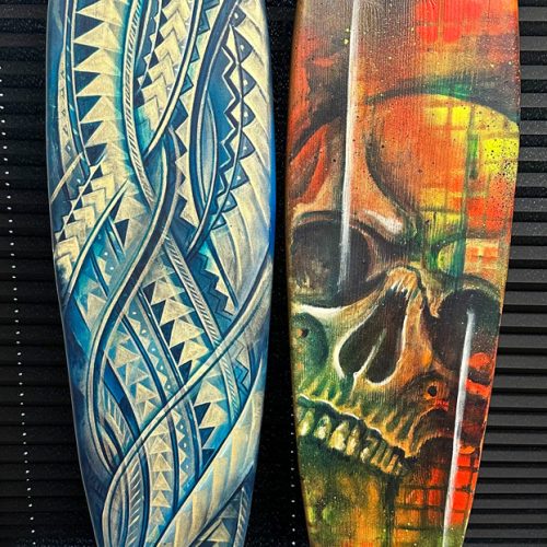 Maori Paddern and Skull Surfboards